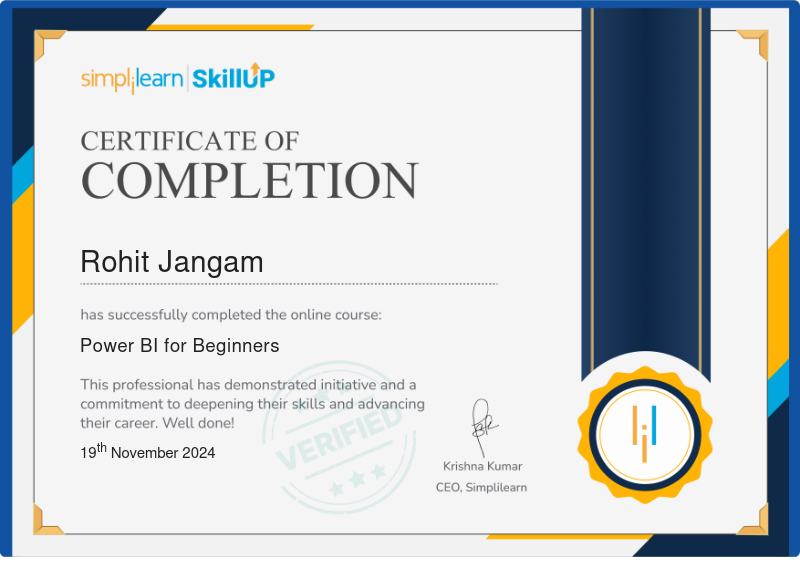 Rohit Jangam has successfully completed the online course Power BI for ...