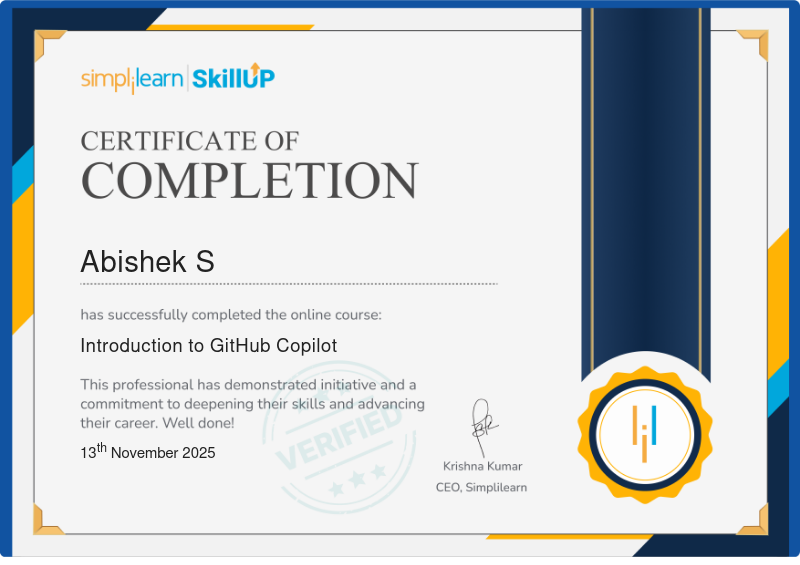Abishek S has successfully completed the online course Introduction to ...